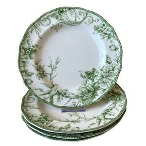 222 Fifth Adelaide MOSS Porcelain Dinner Plates 10.5in Floral Set of 4 New